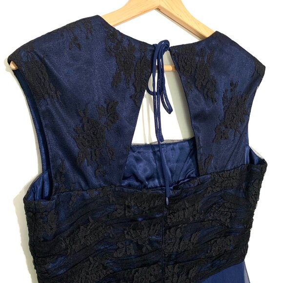 Hayley Matthews Navy Blue Lace & Chiffon Sleeveless Dress Size 12 Elegant Midi - Picture 4 of 10